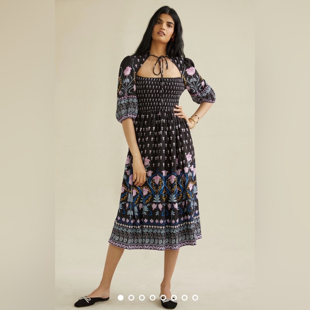 Anthropologie dasha smocked midi dress